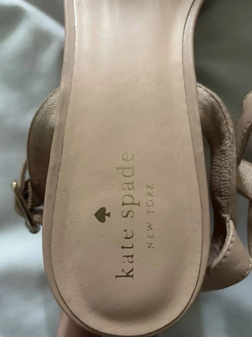 KATE SPADE Tomas Wedge Leather Nude Pink Ruffle Sandals Cork Shoes Size 10